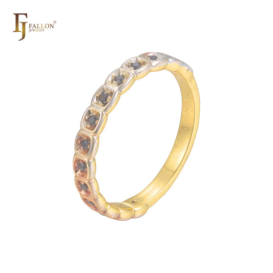 Anillos de dos tonos de oro de 14 quilates con circonita negra en racimo de alianzas de boda Eternity