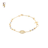 Religious 18K Gold two tone Rosary Necklace Guadalupe and Crucifix Cross Glossy Beads