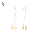 Gold Long Chain Hamsa Drop Earrings with CZ – Dainty Evil Eye Protection Jewelry for Women | FJ Jewelry