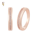 Centered paved white CZs 14K Gold, Rose Gold Wedding Set Rings Engagement and Band