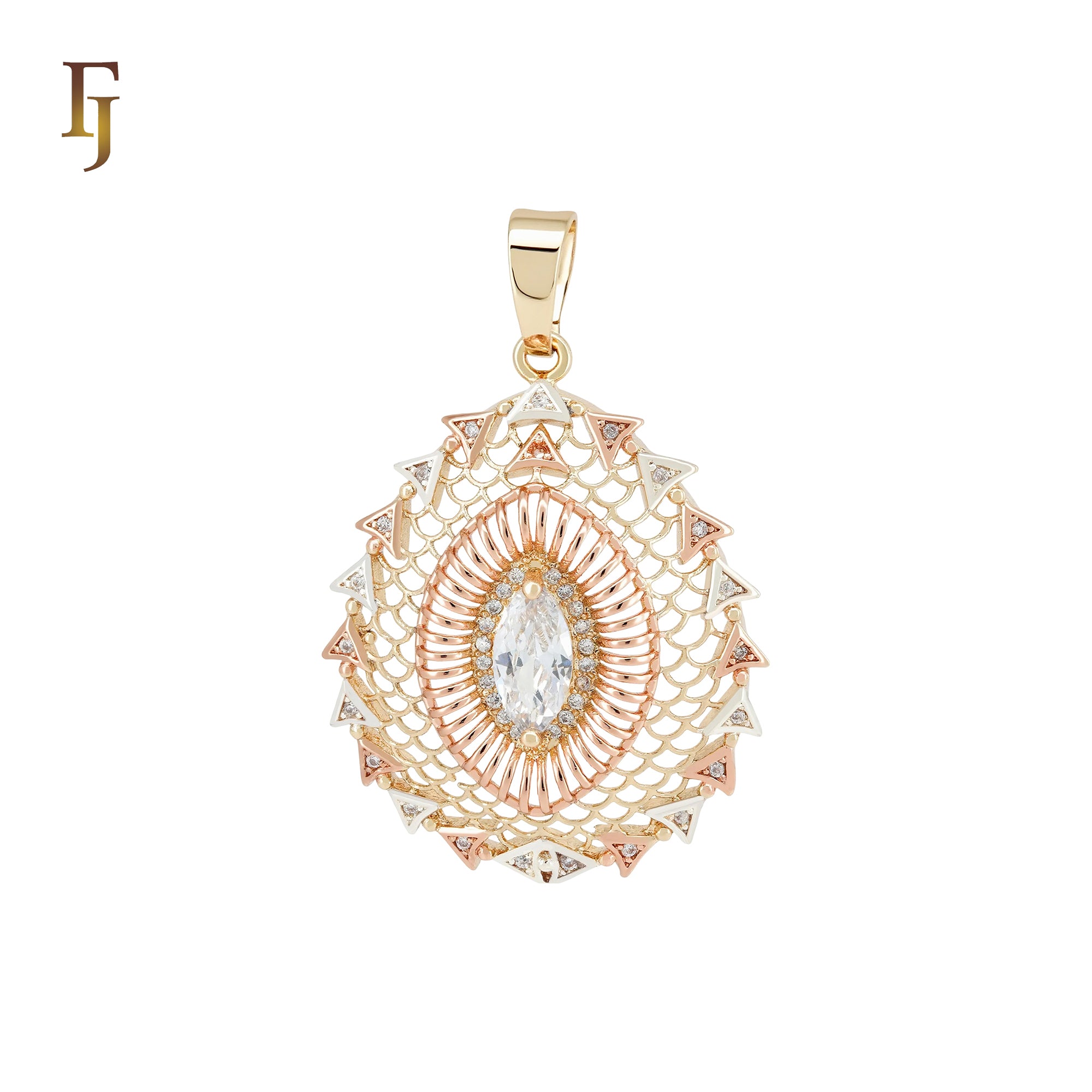 Filigree flower 14K Gold, Rose Gold three tone Pendant