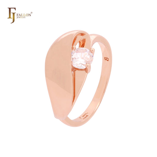 Anillos de moda de oro rosa con circonitas blancas y cinta gruesa curvada