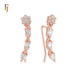 Triple pear shaped white CZs Rose Gold Crawler Ear Climber  Earrings