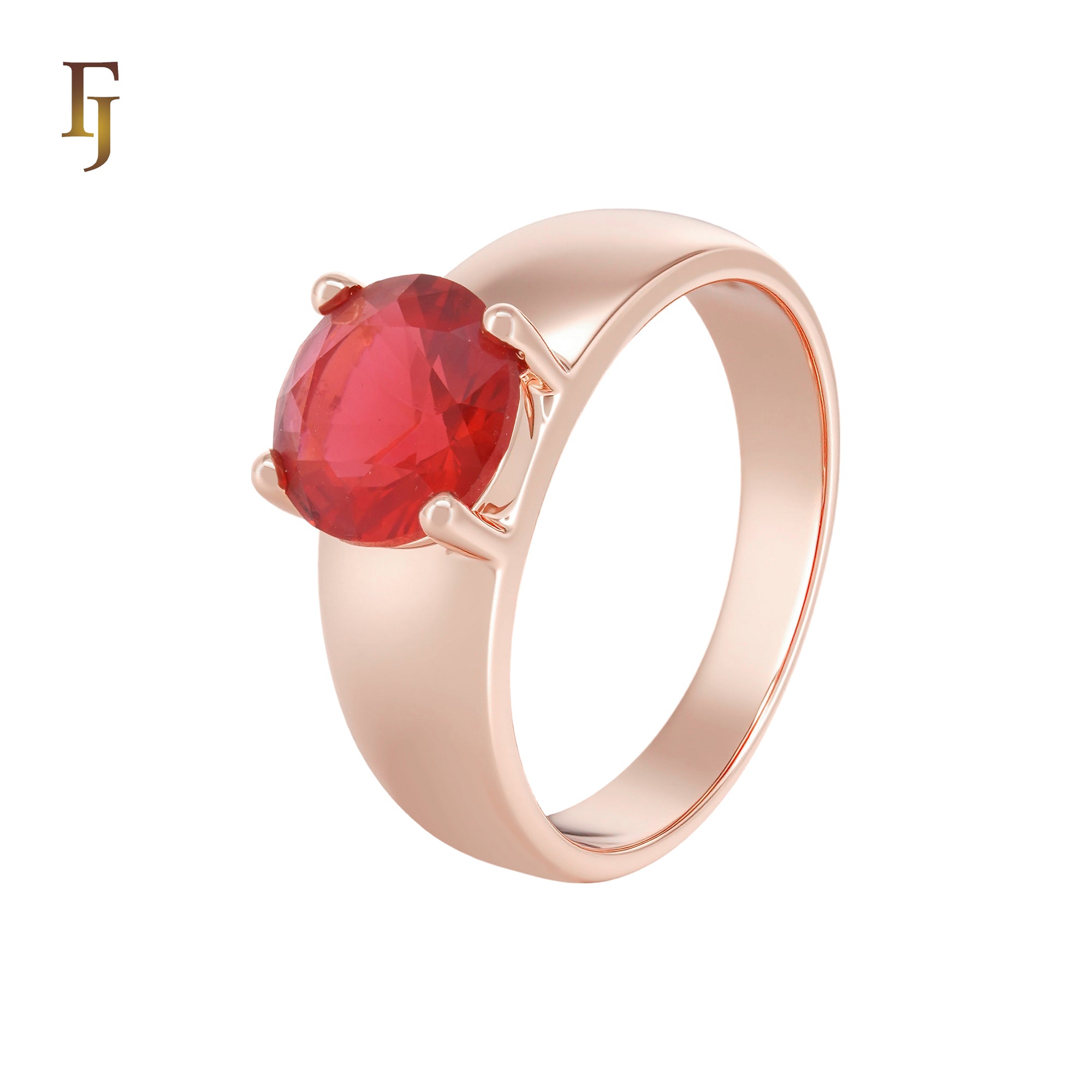 Solitaire Red CZ Rose Gold Engagement Rings