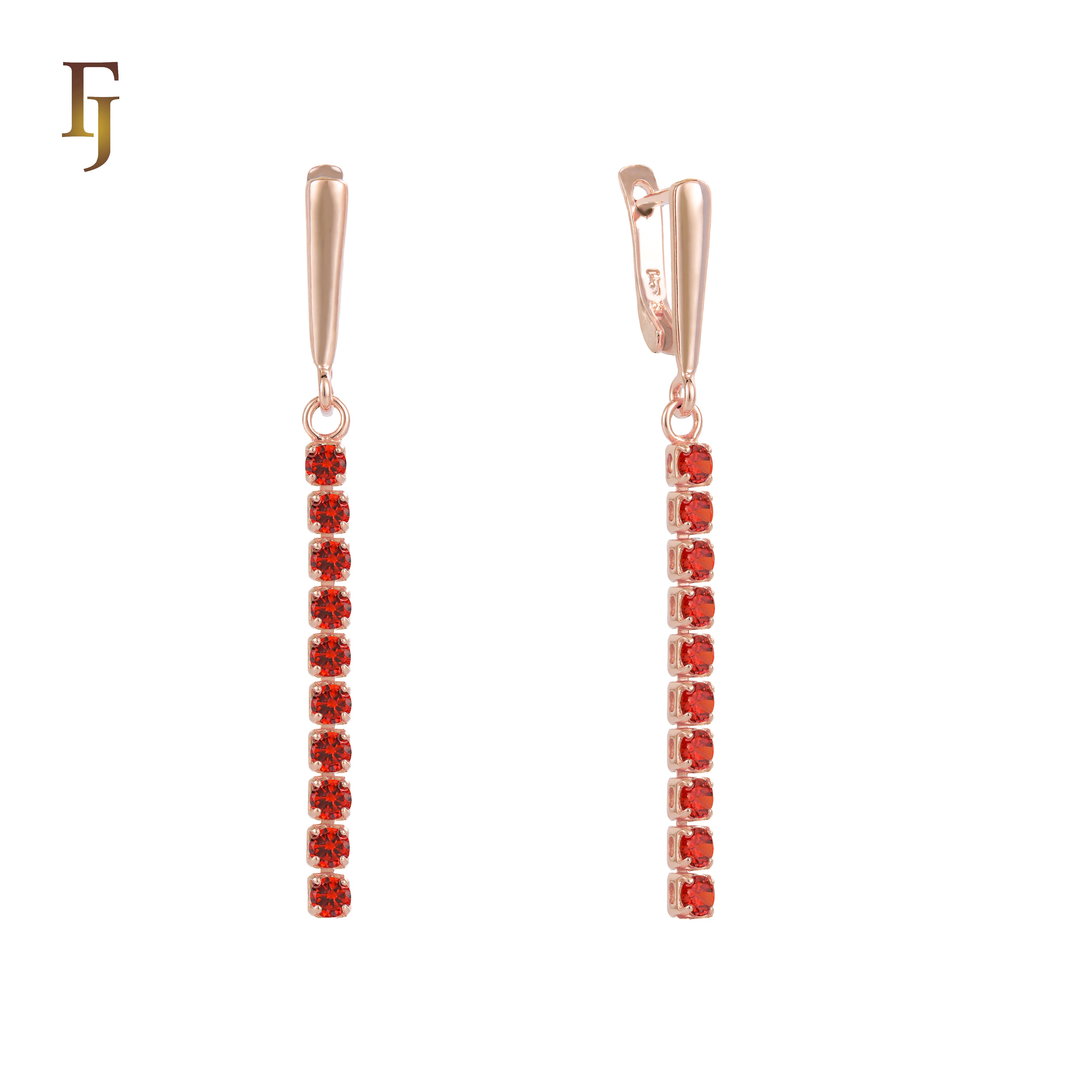 Gold Long Drop Earrings with CZ Tennis Chain – Elegant Sparkling Dangle Earrings for Women – FJ Jewelry