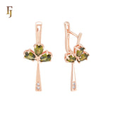 Triple teardrop shaped Olive Green CZs drop Russian Lock Earrings