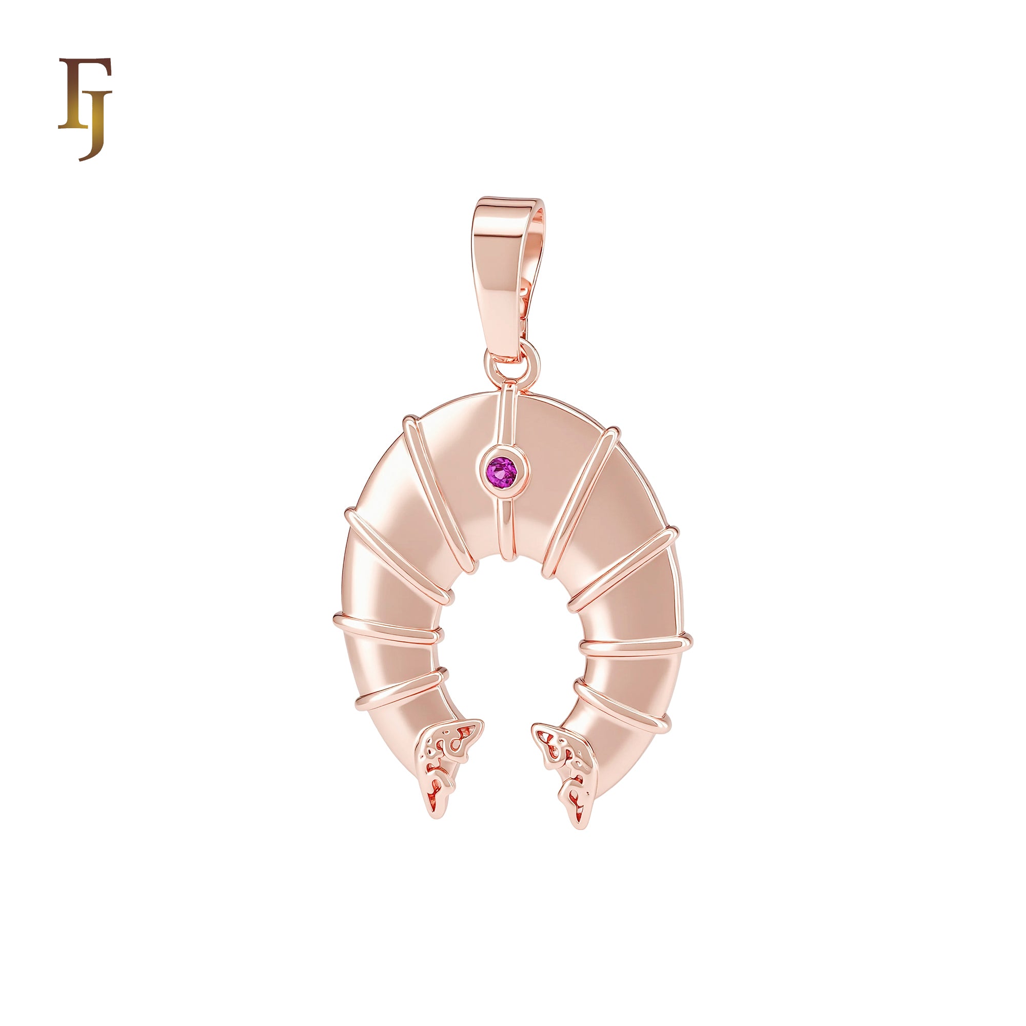 Horseshoe shaped purple cz solitaire Rose Gold Pendant