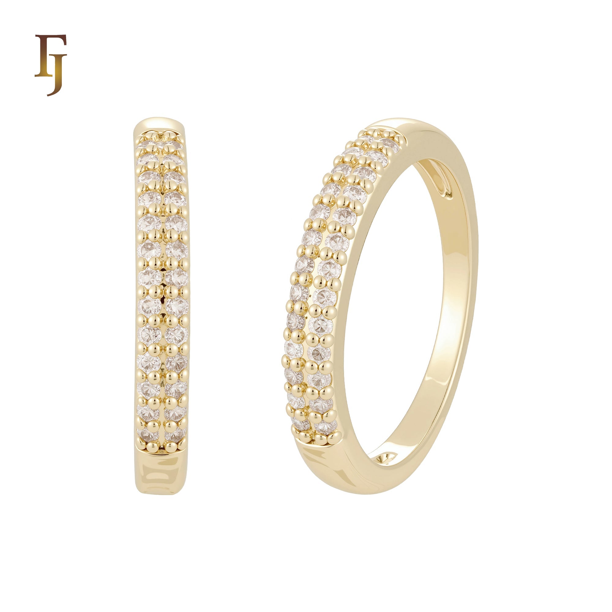 Cluster white CZs flower 14K Gold, Rose Gold Wedding Set Rings