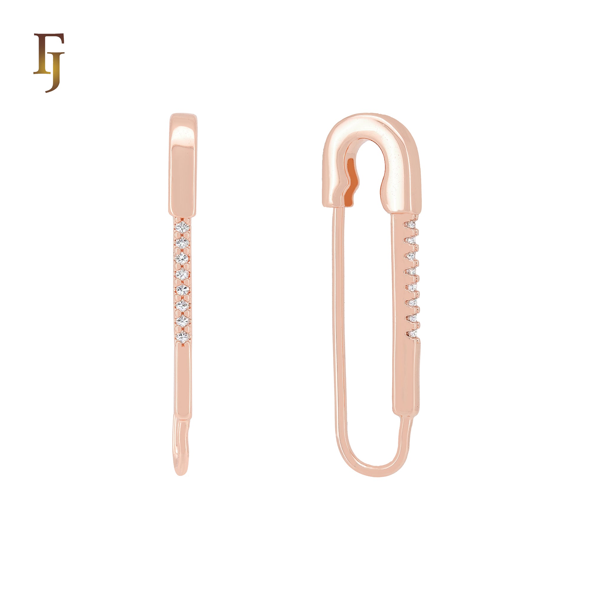 Paperclip with white CZs Rose Gold, White Gold Huggie Earrings