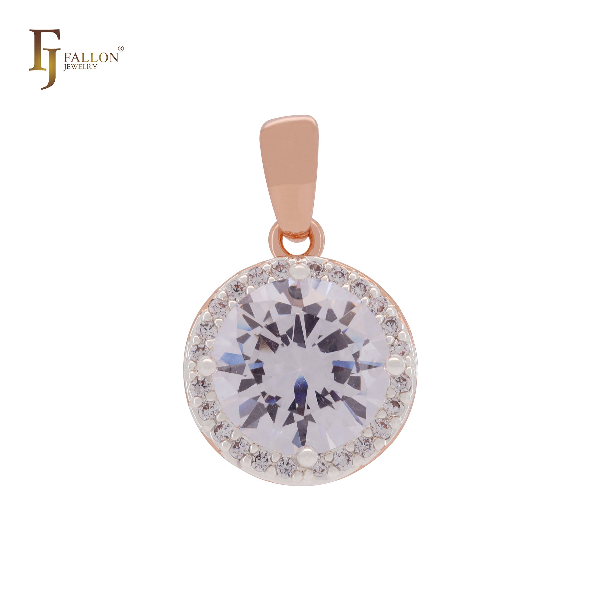 Подвеска Halo Giant Rounded White Solitaire CZ Rose Gold в двухцветном исполнении