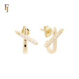Shape of J crossing white Czs paved 14K Gold, Rose Gold Stud Earrings