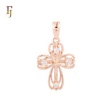 INRI Rounded white CZs Rose Gold Crucifix Cross Pendant Orthodox Religious