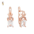 Flower Butterfly white CZ solitaire Rose Gold Russian Lock Earrings