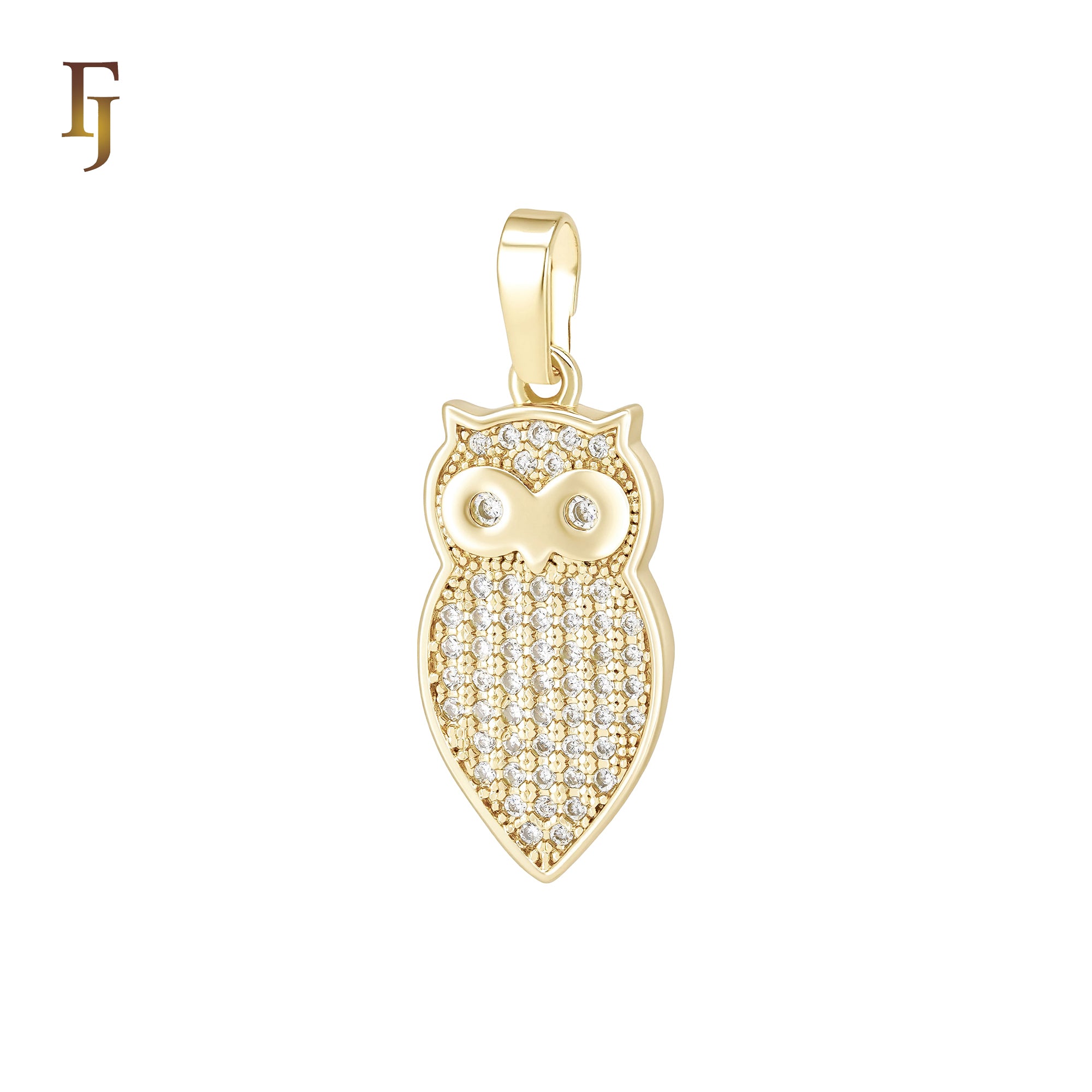 Owl Eagle of white CZs Paved 14K Gold, Rose Gold Animal Pendant