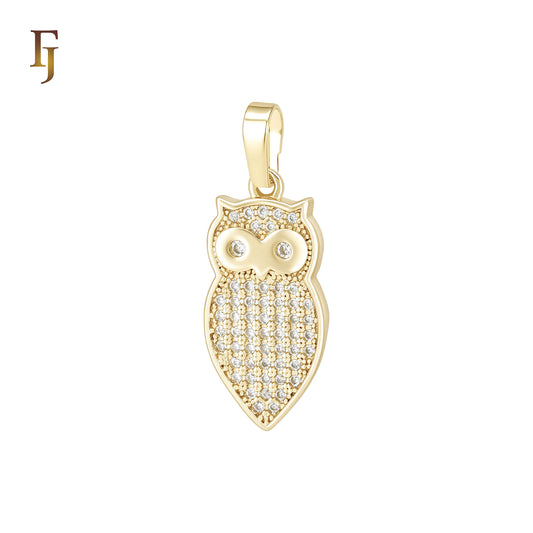 Owl Eagle of white CZs Paved 14K Gold, Rose Gold Animal Pendant