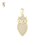 Owl Eagle of white CZs Paved 14K Gold, Rose Gold Animal Pendant