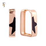 Half star blakc onyx Rose Gold Rectangular Hoop Earrings