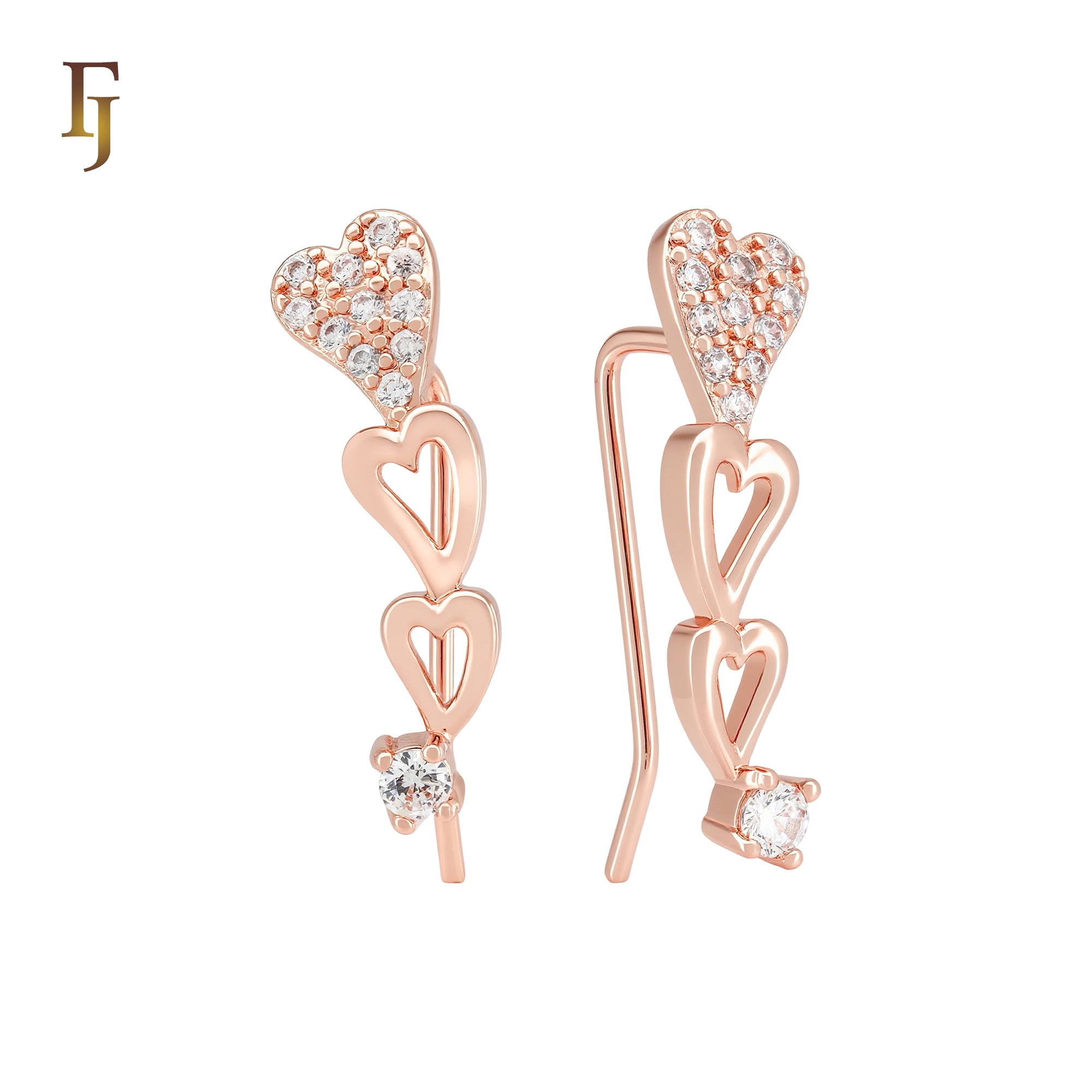 Hearty Hearts Rose Gold Crawler Earrings