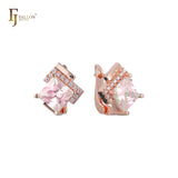 Aretes solitarios de piedra grande talla esmeralda en colores baño de Oro 14K, Oro 18K, Oro Rosa