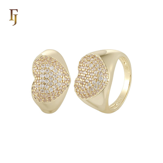 Paved white CZs Heart 14K Gold Fashion Rings