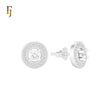 Halo solitaire white CZs Rounded Silver plated Stud Earrings