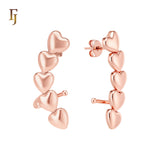 Heart cluster 14K Gold, Rose Gold Cuff Stud Earrings