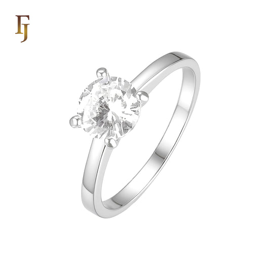 Round White CZ Solitaire Silver plated Engagement Rings