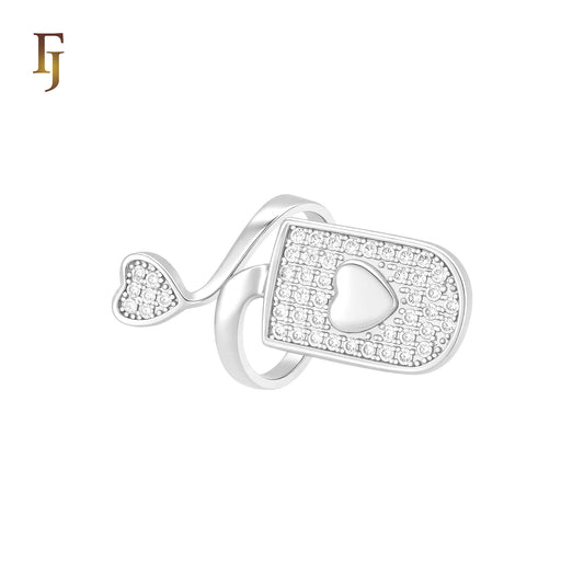 Nail Ring of heart and cluster white CZs Silver plated fashion Rings