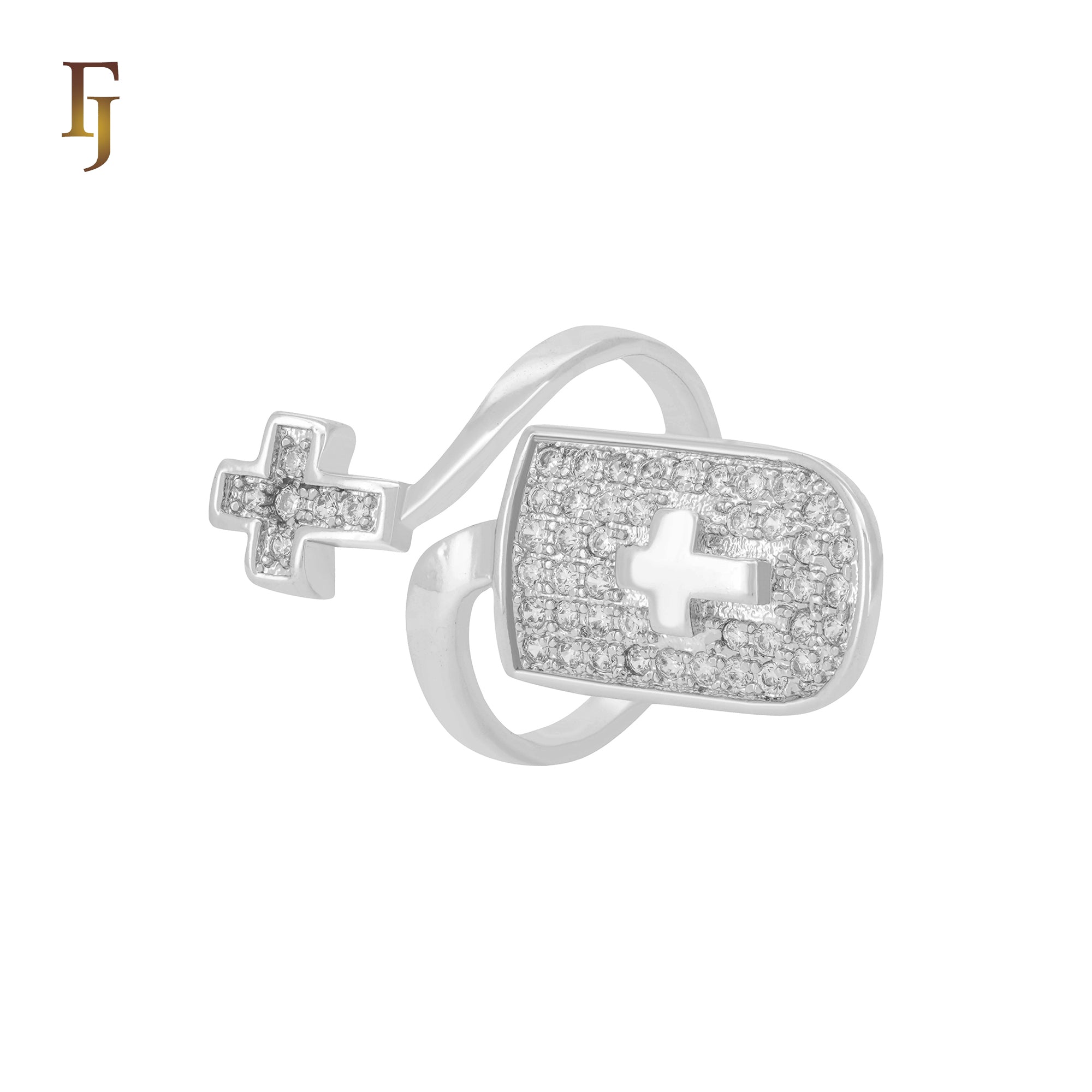 Nail Rings of white CZs and the cross Silver plated Fashion Rings