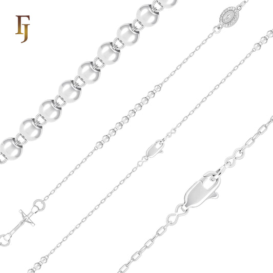 Silver plated Rosary Necklace Guadalupe and Crucifix Cross Glossy Beads