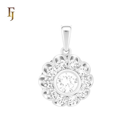 Cluster rounded white CZs luxurious silver plated Pendant