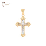 Latin Style Cluster white CZs paved 14K Gold Cross Pendant Christian Religious