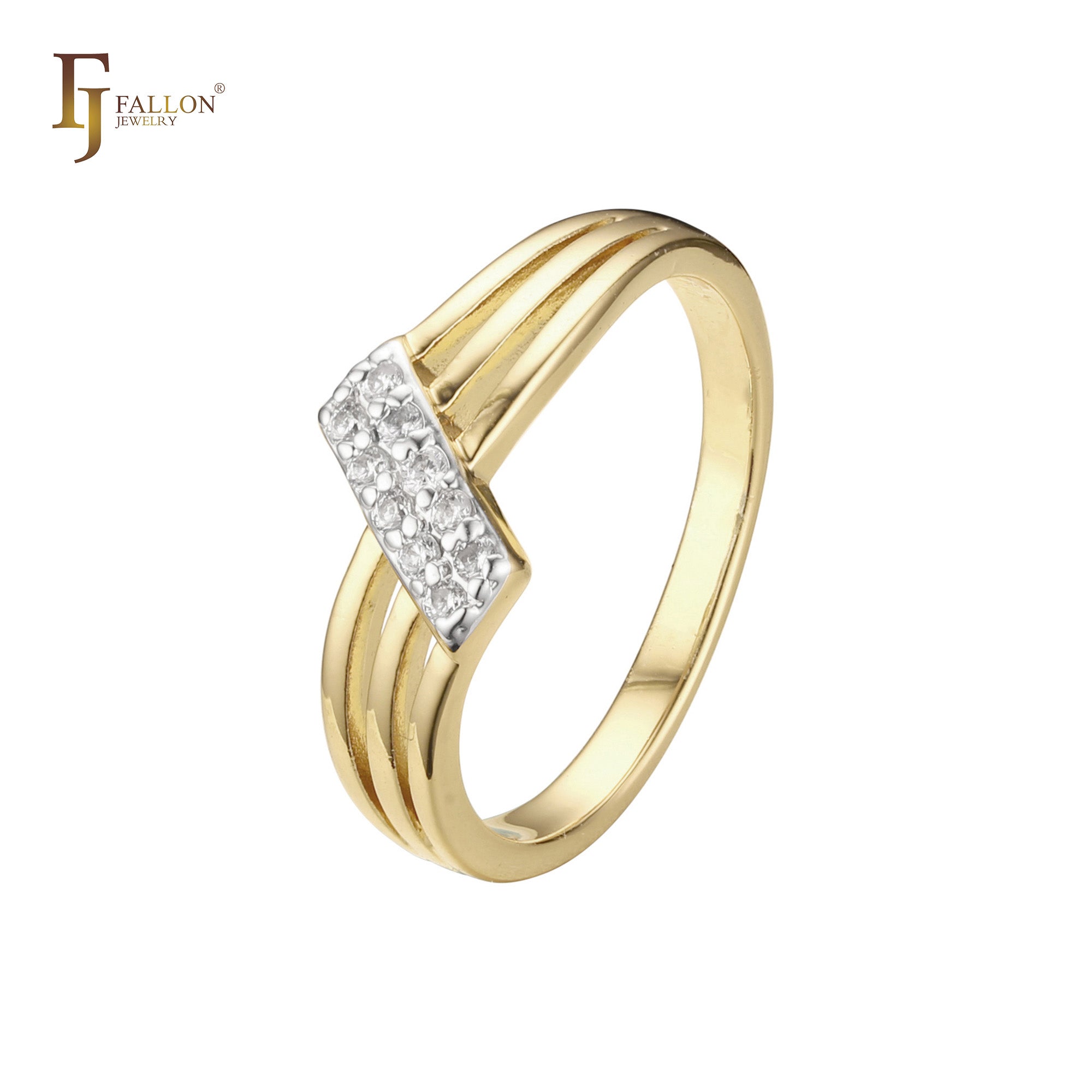 Anillos de triple banda adoquines en oro de 18 quilates, Oro 14K, oro rosa, dos colores de baño de tono