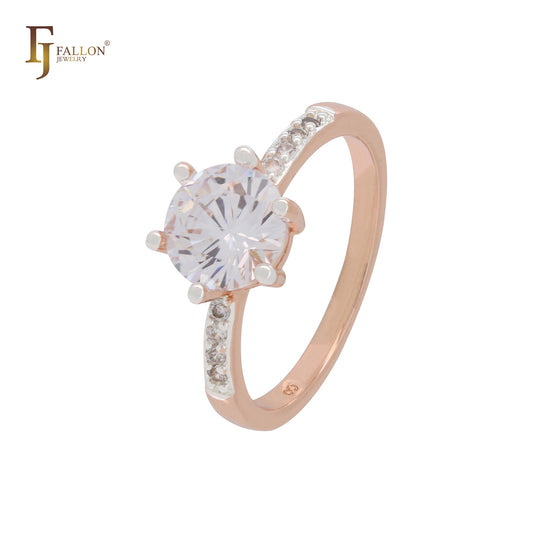 Anillo de compromiso en oro rosa con solitario de circonita cúbica de corte radiante y racimo de circonitas blancas