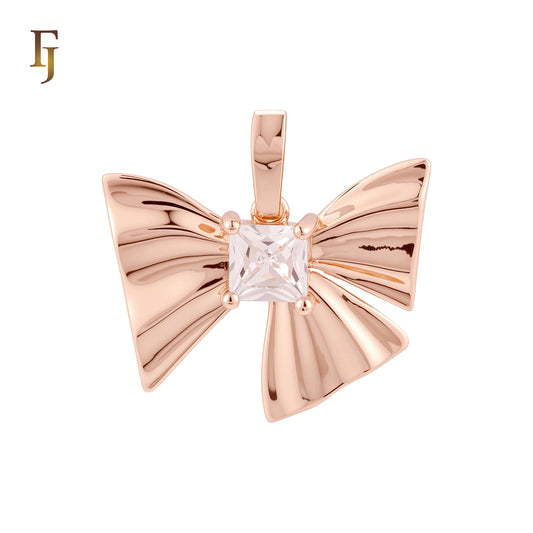 Great Know of Asscher Cut white CZ 14K Gold, Rose Gold Pendant