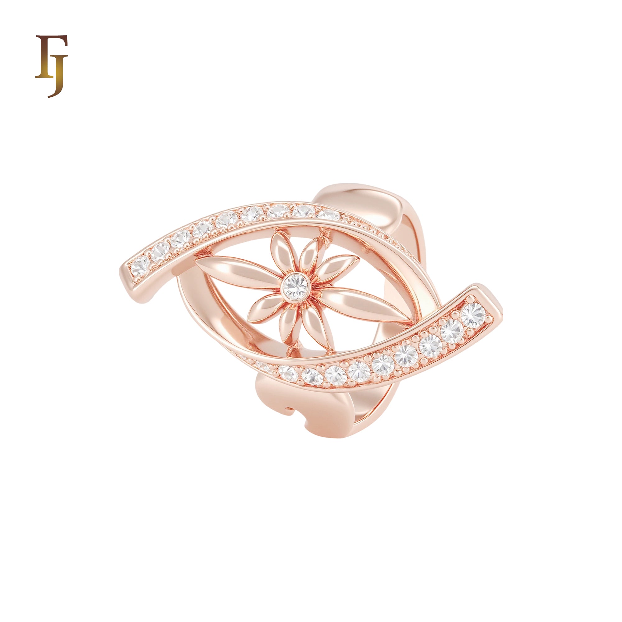Spinning Eye Marquise flower white CZs Rose Gold Fashion Rings