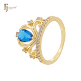 Birnenförmiger Solitär, bunte Zirkonia, 14 Karat Gold, 18 Karat Gold, Roségold, Cluster, weiße Zirkonia, Kronenringe