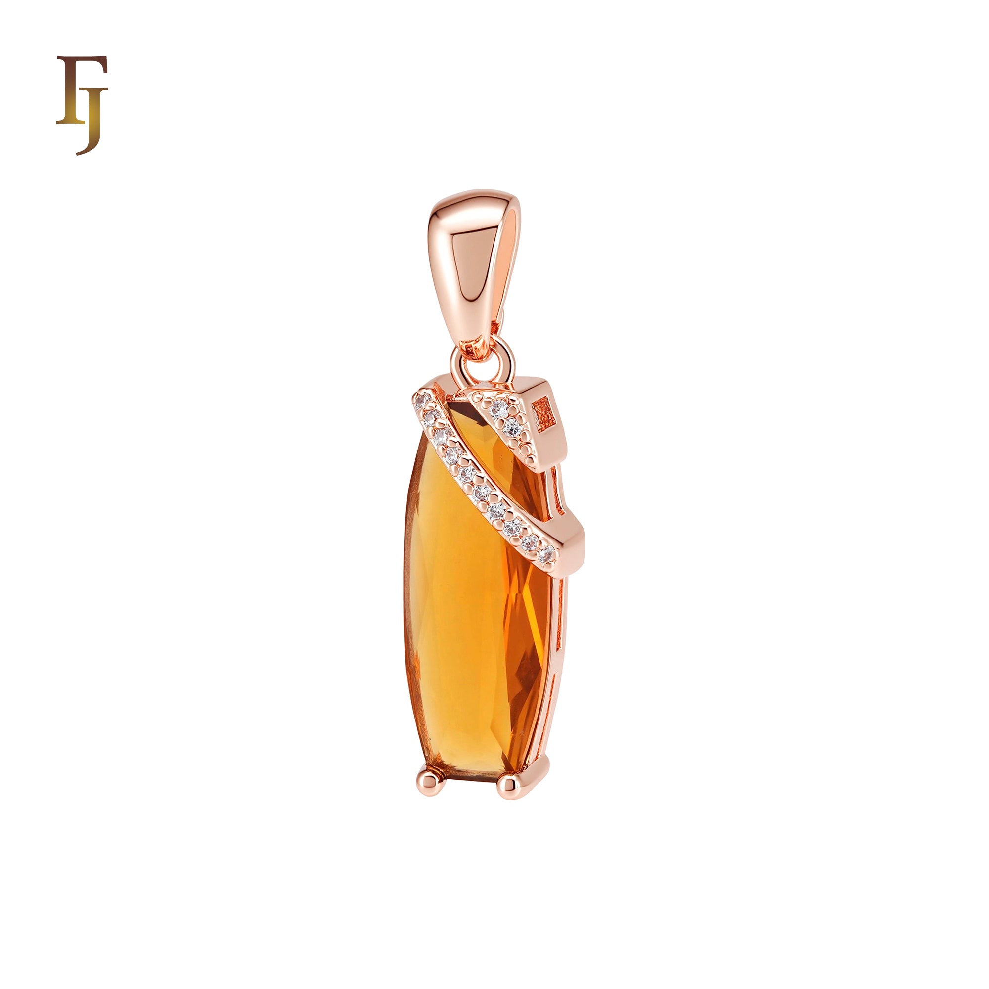 Oblong Orange Amber Solitaire Rose Gold Pendant