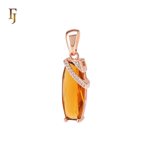 Oblong Orange Amber Solitaire Rose Gold Pendant
