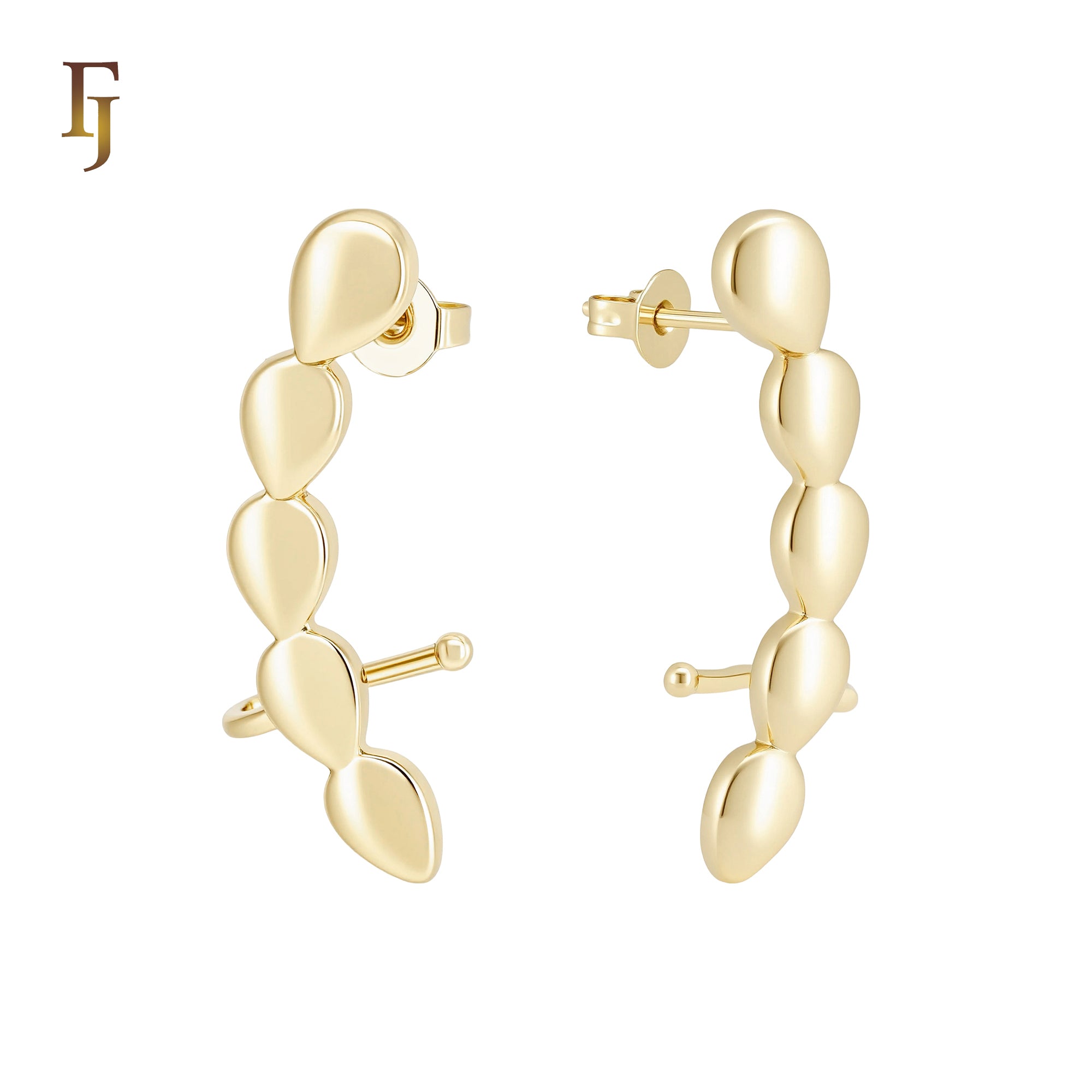 Drops strand 14K Gold Cuff Clip Stud Earrings