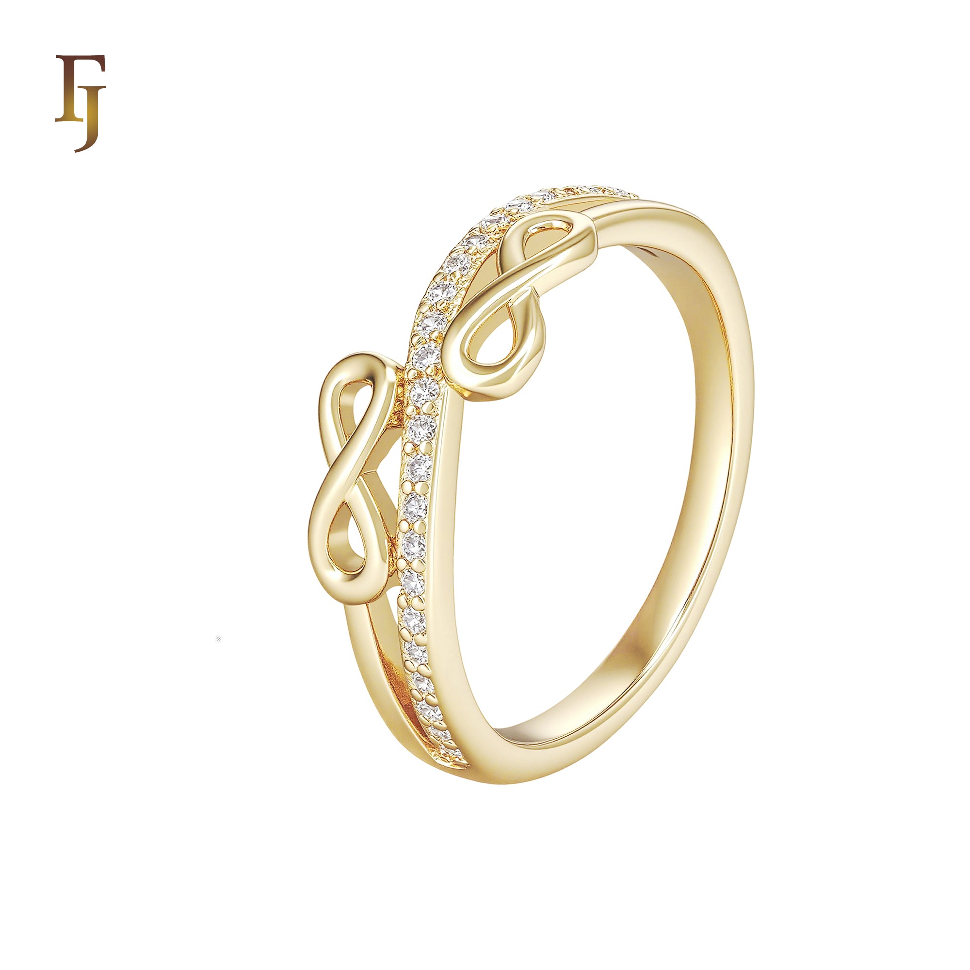 Double Infinity Signs white CZs 14K Gold Fashion Rings
