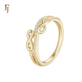 Double Infinity Signs white CZs 14K Gold Fashion Rings