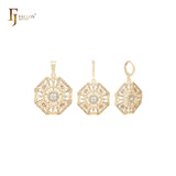 Octagon radioactive snowflake white CZs 14K Gold Jewelry Set with Pendant