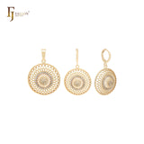 Circle sunflower halo white CZs 14K Gold Jewelry Set with Pendant