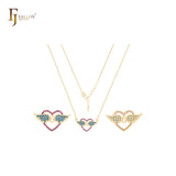 心形锁和翅膀簇 14K 金项链