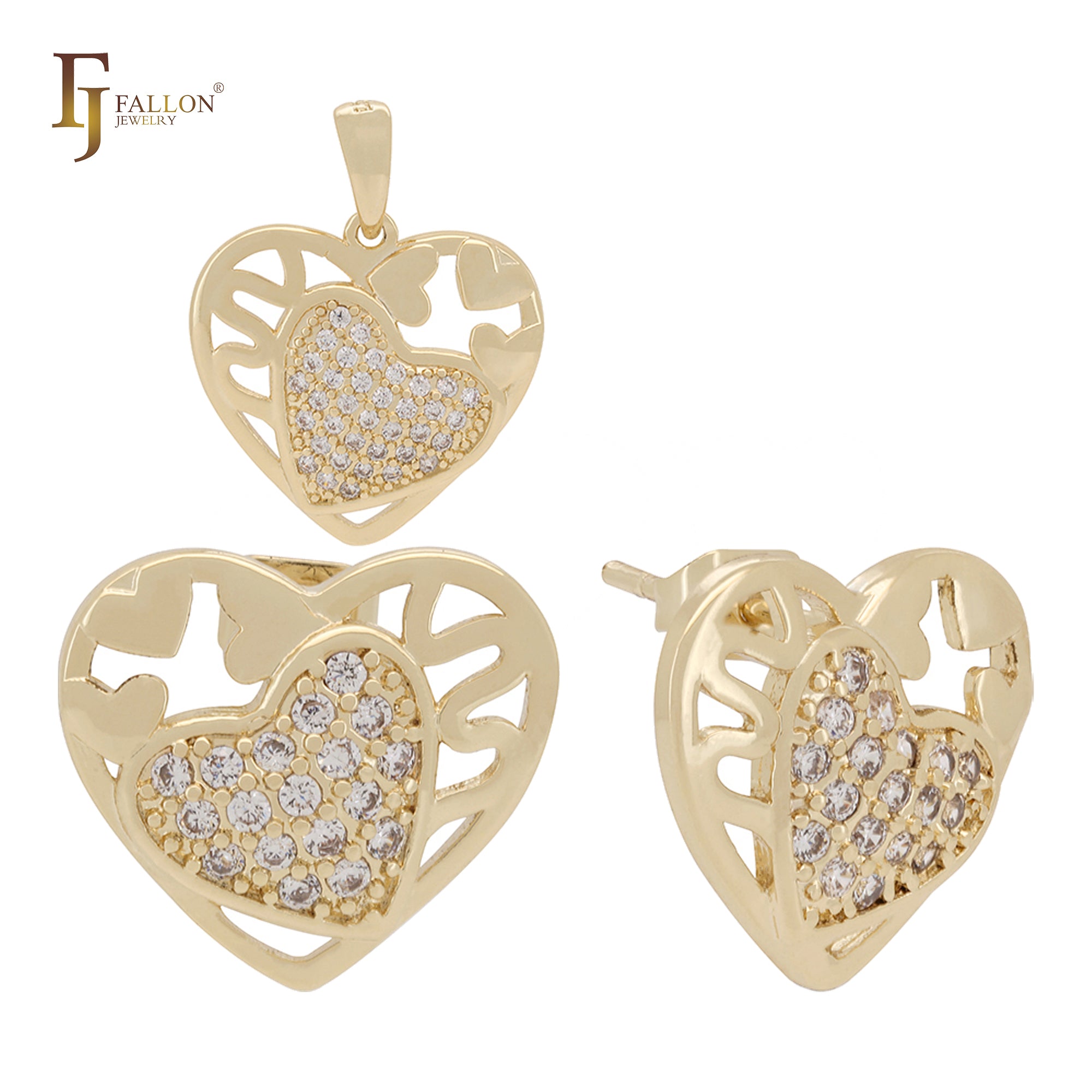 Conjunto de corazón en oro rosa con circonitas blancas