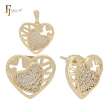 Conjunto de corazón en oro rosa con circonitas blancas