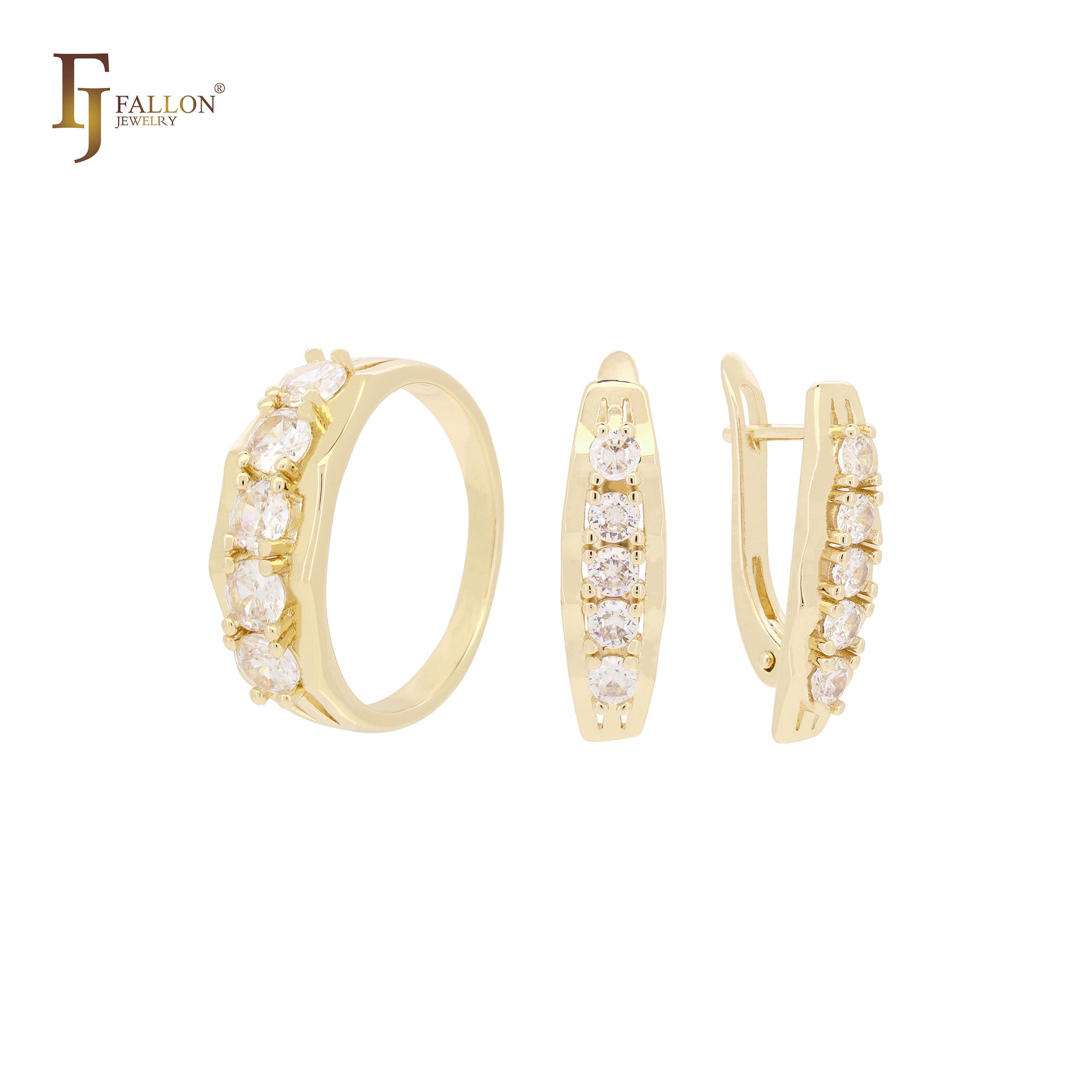 Cluster aus fünf abgerundeten weißen CZs, Roségold-Schmuckset mit Ringen