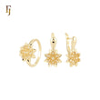 Cluster thousand flowers of white CZs 14K Gold Jewelry Set with Rings