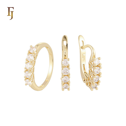 Row of rounded white CZs 14K Gold Jewelry Set with Rings